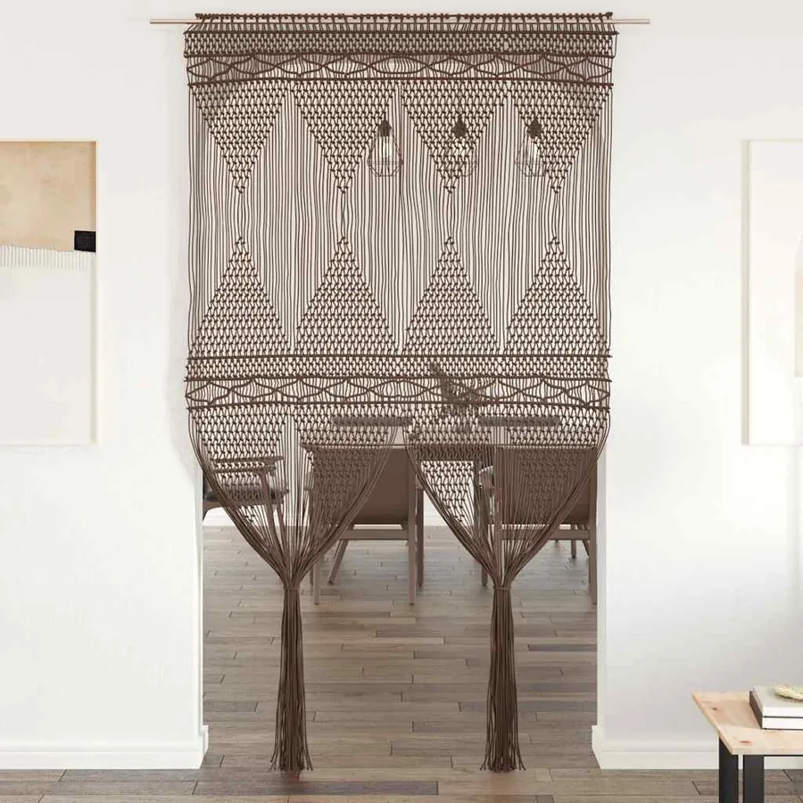 Rideau en macramé Taupe 140x240 cm Coton
