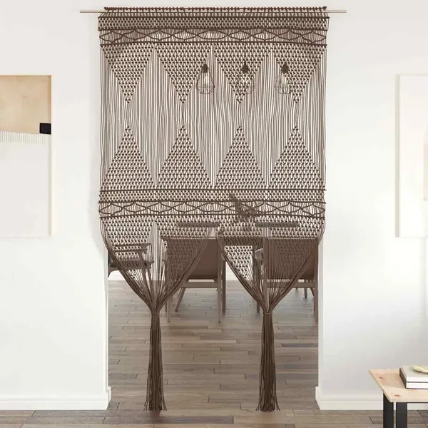 Rideau en macramé Taupe 140x240 cm Coton