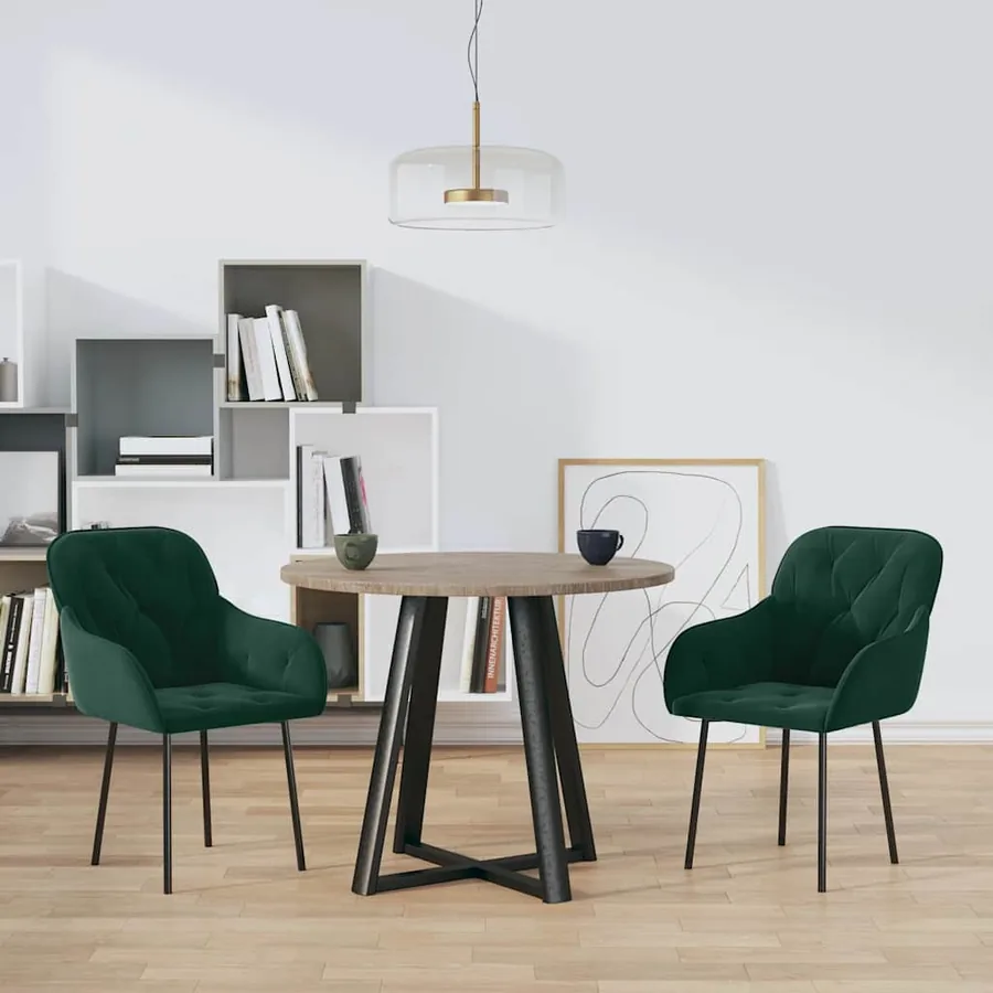 Chaises à manger lot de 2 Vert foncé Velours