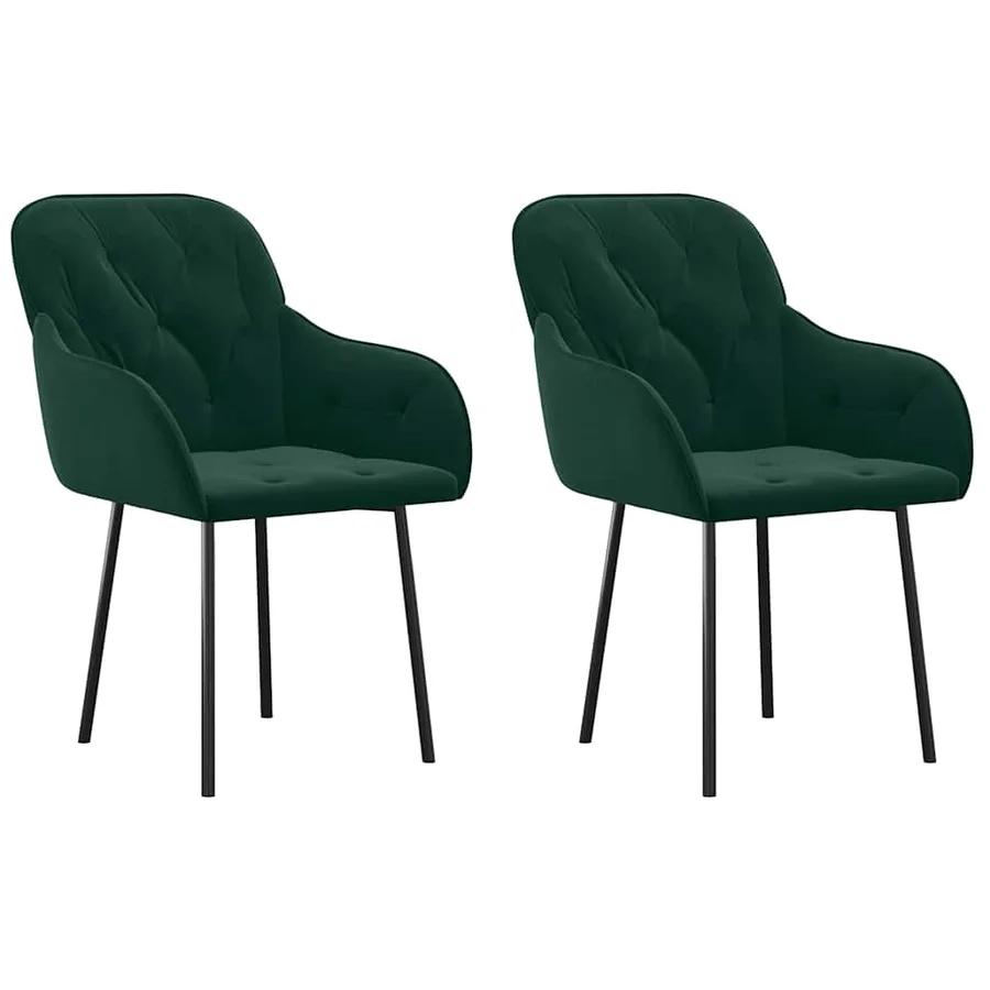 Chaises à manger lot de 2 Vert foncé Velours - 2