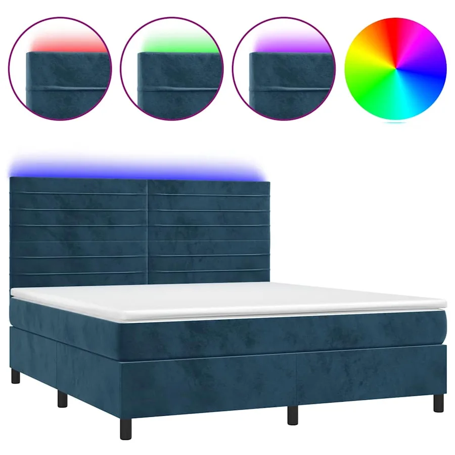 Sommier à lattes de lit avec matelas LED Bleu foncé 160x200 cm - 2