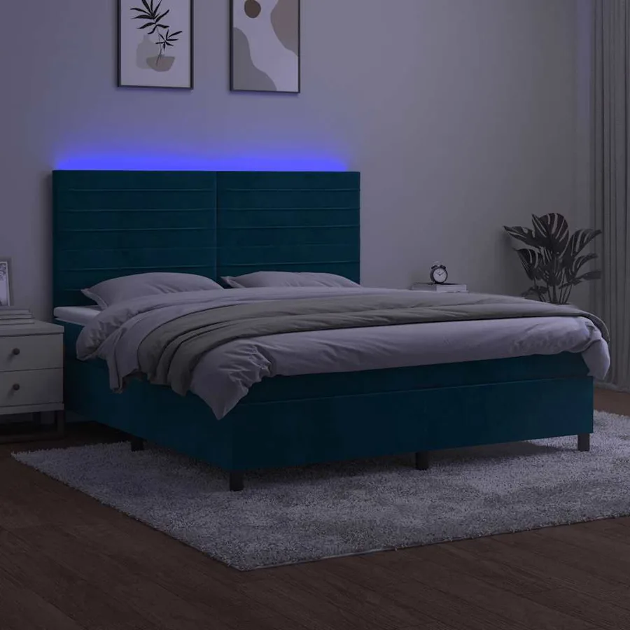 Sommier à lattes de lit avec matelas LED Bleu foncé 160x200 cm - 4