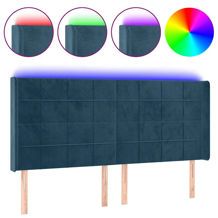 Tête de lit à LED Bleu foncé 163x16x118/128 cm Velours - 2