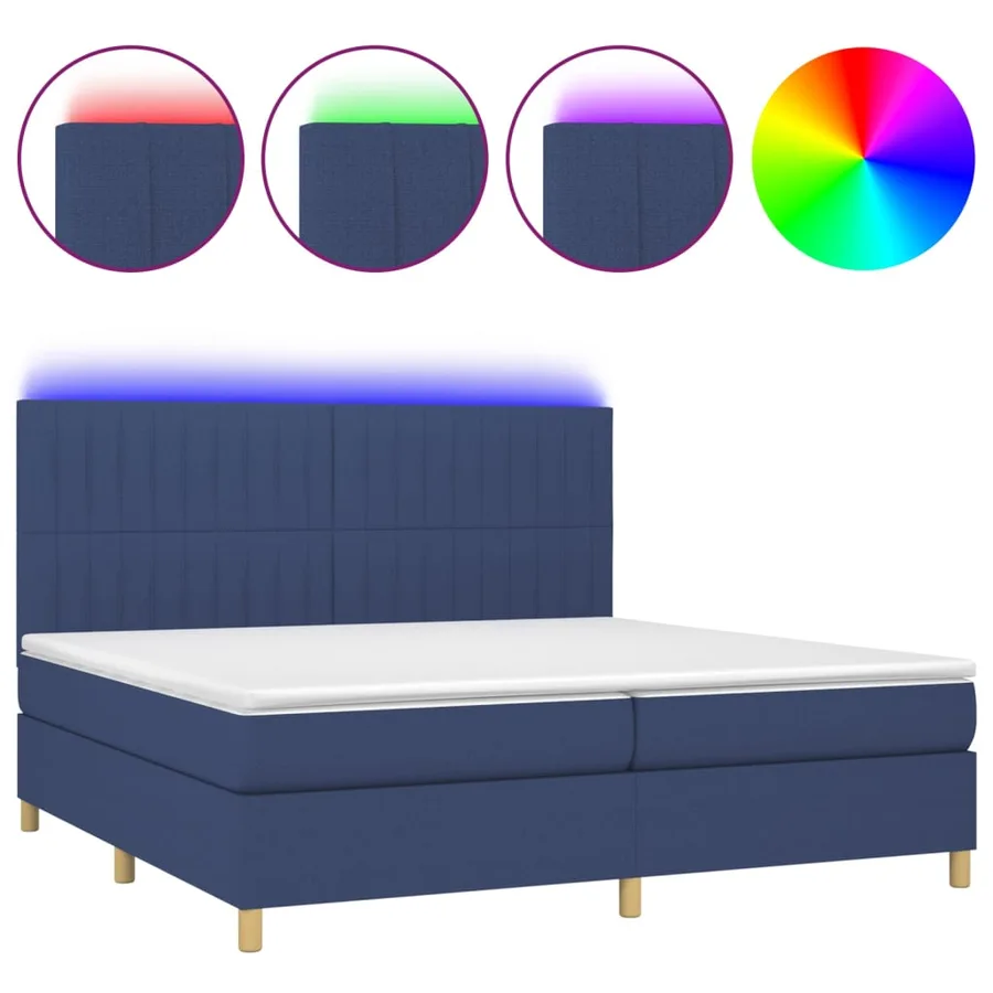 Sommier à lattes de lit et matelas et LED Bleu 200x200 cm Tissu - 2