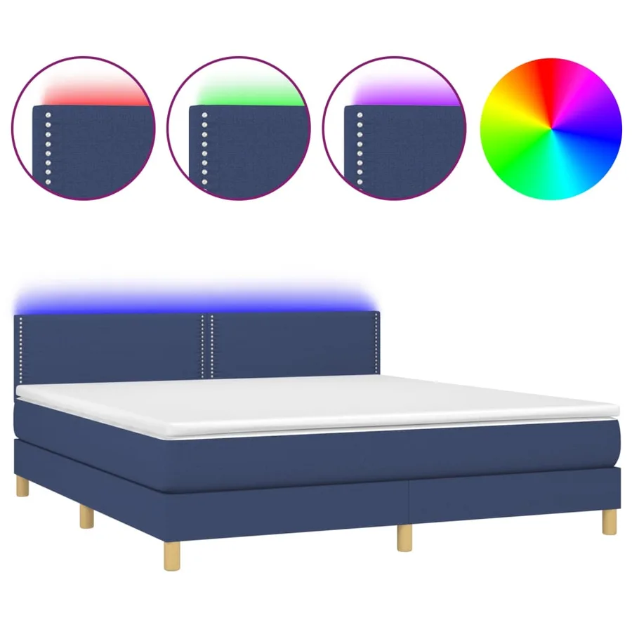 Sommier à lattes de lit avec matelas LED Bleu 180x200 cm Tissu - 2