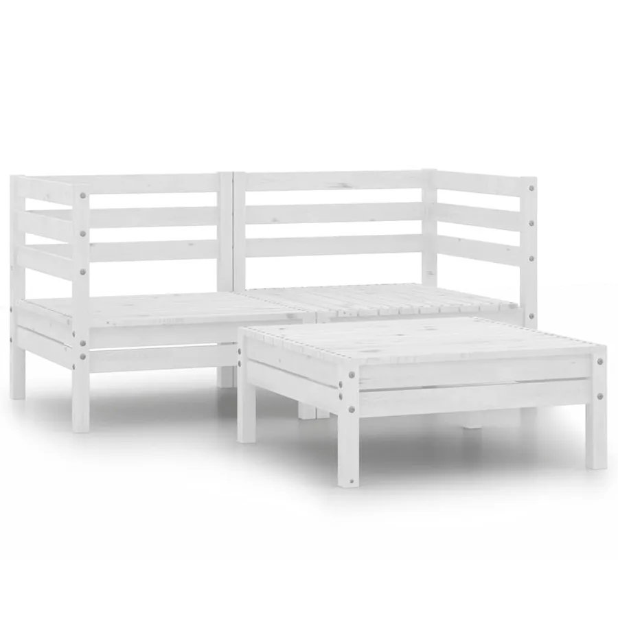 Salon de jardin 3 pcs blanc bois de pin massif - 2