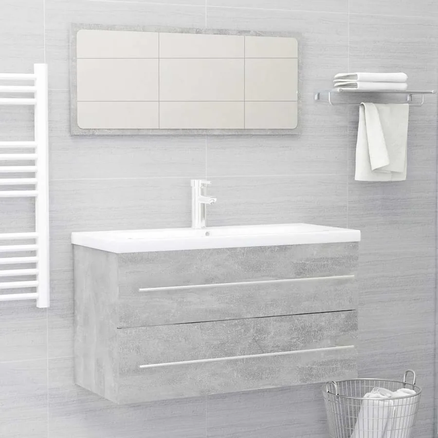 Ensemble de meubles de salle de bain 2 pcs Gris béton Aggloméré
