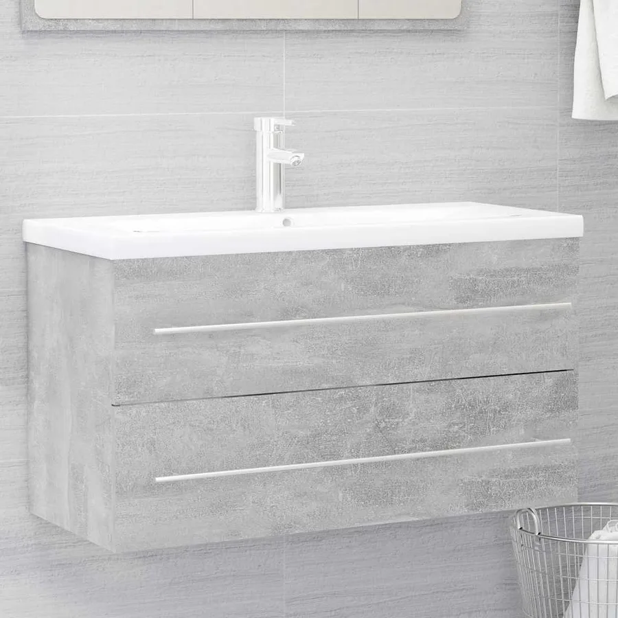 Ensemble de meubles de salle de bain 2 pcs Gris béton Aggloméré - 6