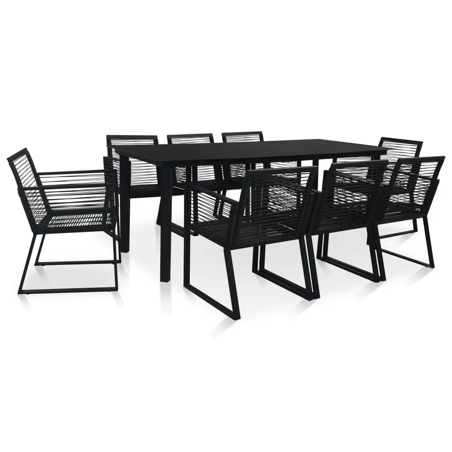 Ensemble à manger d'extérieur 9 pcs Rotin PVC Noir