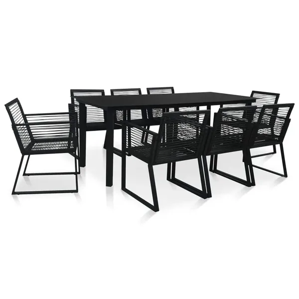 Ensemble à manger d'extérieur 9 pcs Rotin PVC Noir