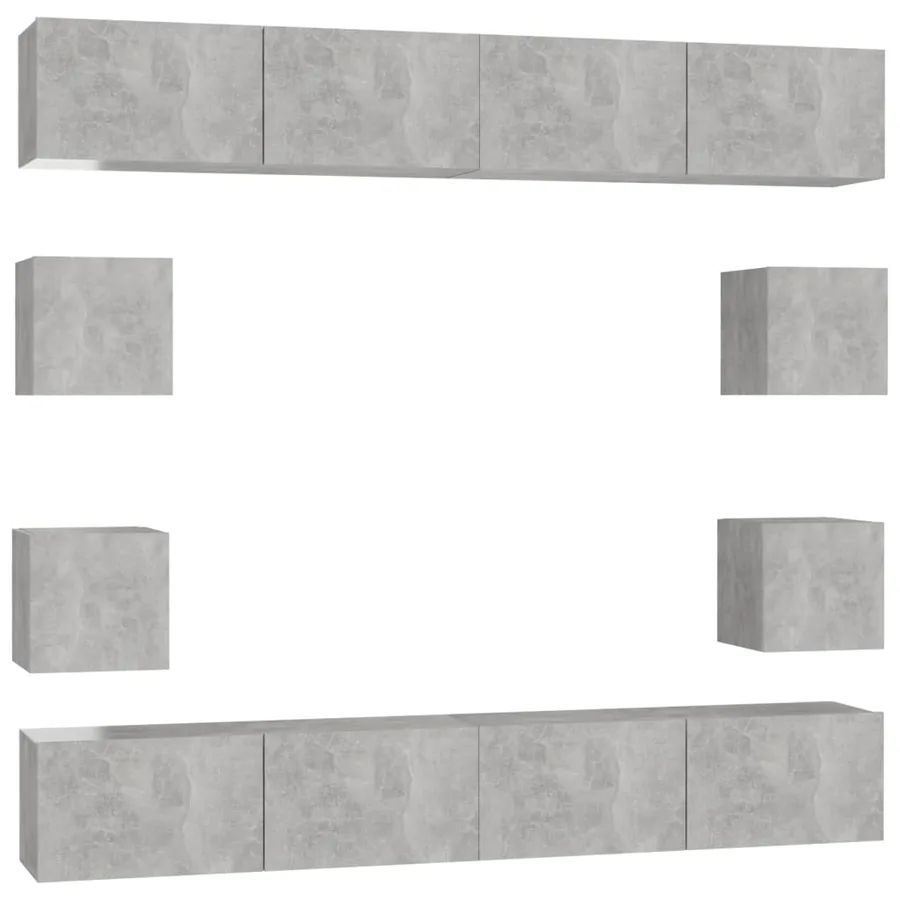 Ensemble de meubles TV 8 pcs Gris béton Bois d'ingénierie - 2