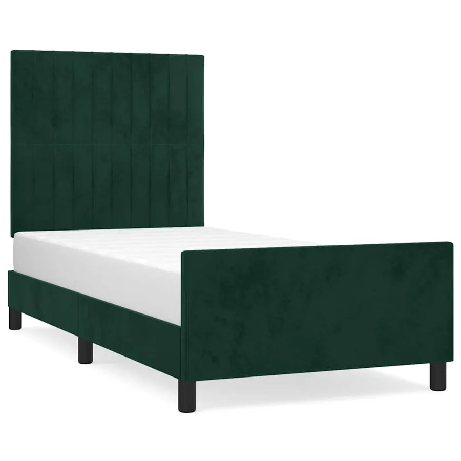 Cadre de lit sans matelas vert foncé 100x200 cm velours - 2