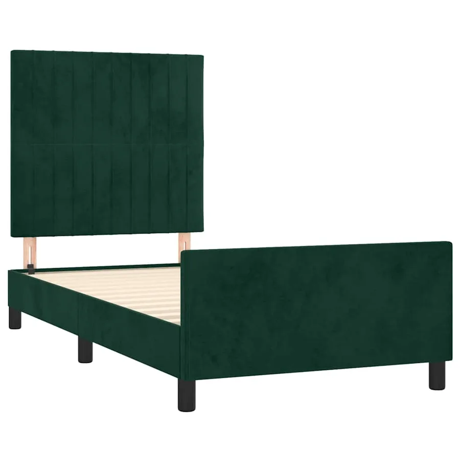 Cadre de lit sans matelas vert foncé 100x200 cm velours - 4