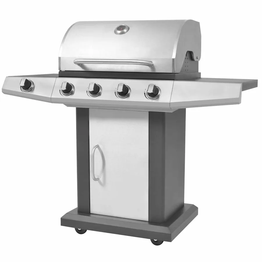 Gril barbecue à gaz avec roue Argenté Acier avec Tuyau en Métal