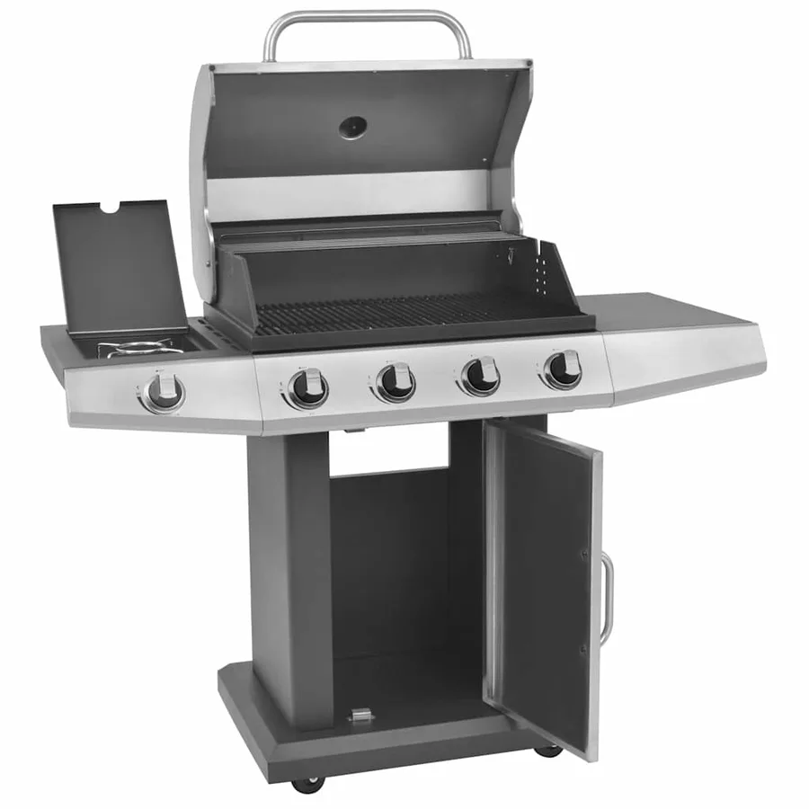 Gril barbecue à gaz avec roue Argenté Acier avec Tuyau en Métal - 2