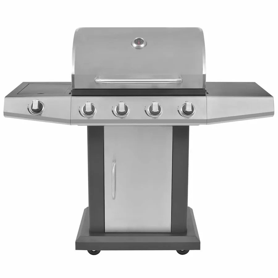 Gril barbecue à gaz avec roue Argenté Acier avec Tuyau en Métal - 3