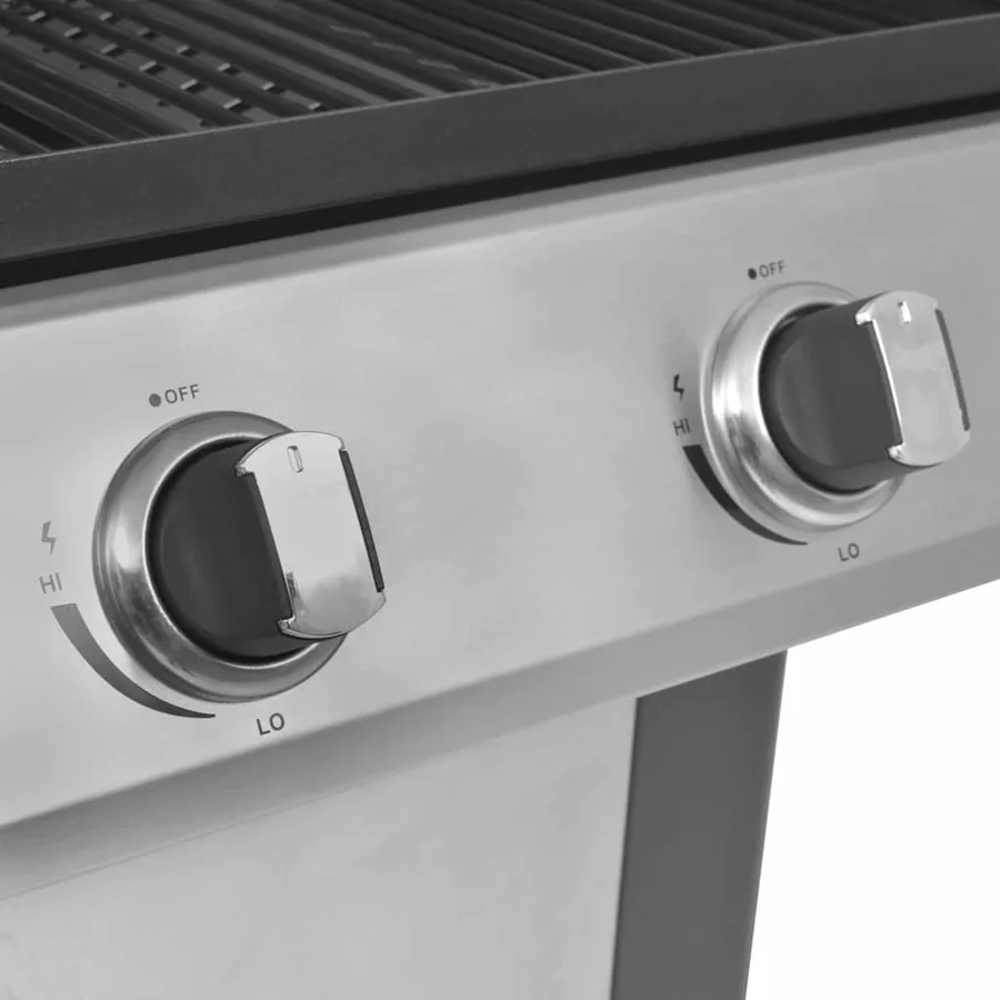 Gril barbecue à gaz avec roue Argenté Acier avec Tuyau en Métal - 7