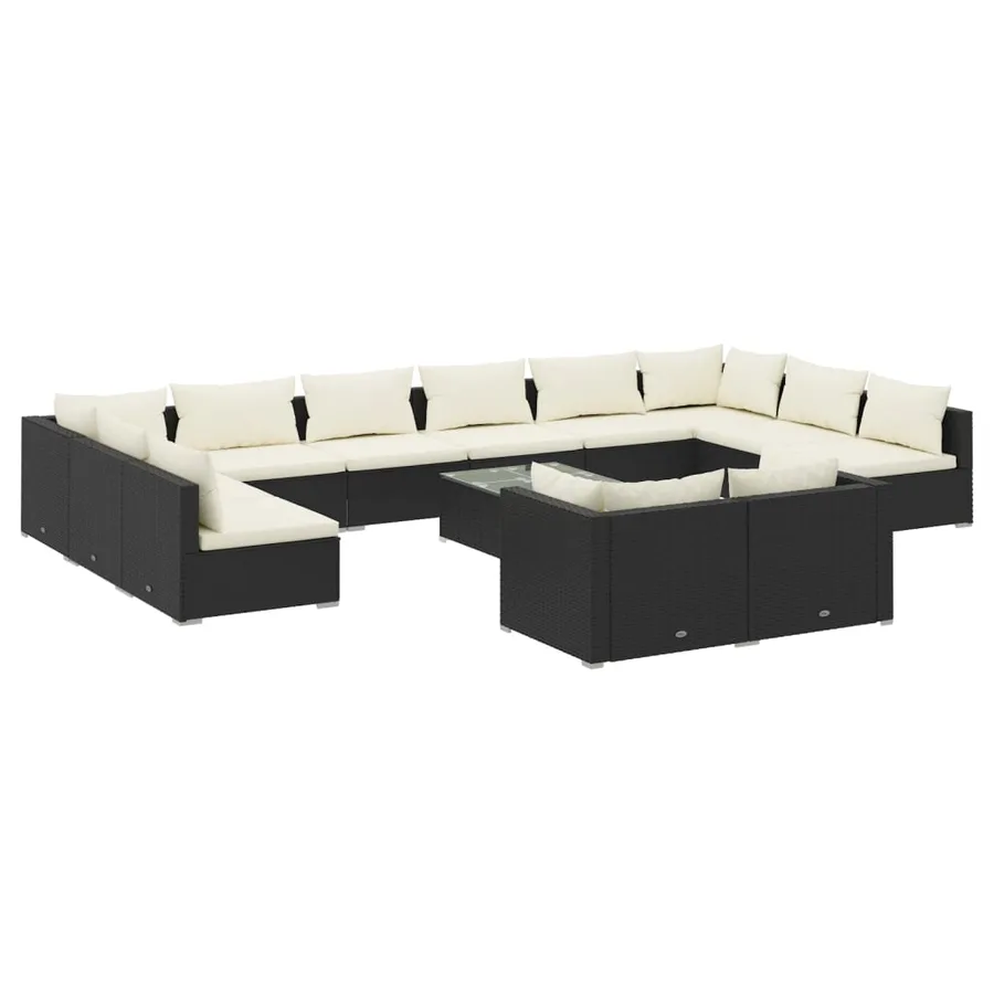 Salon de jardin 13 pcs avec coussins Noir Résine tressée - 2