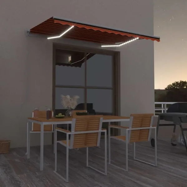 Auvent manuel rétractable avec LED 350x250 cm Orange et marron