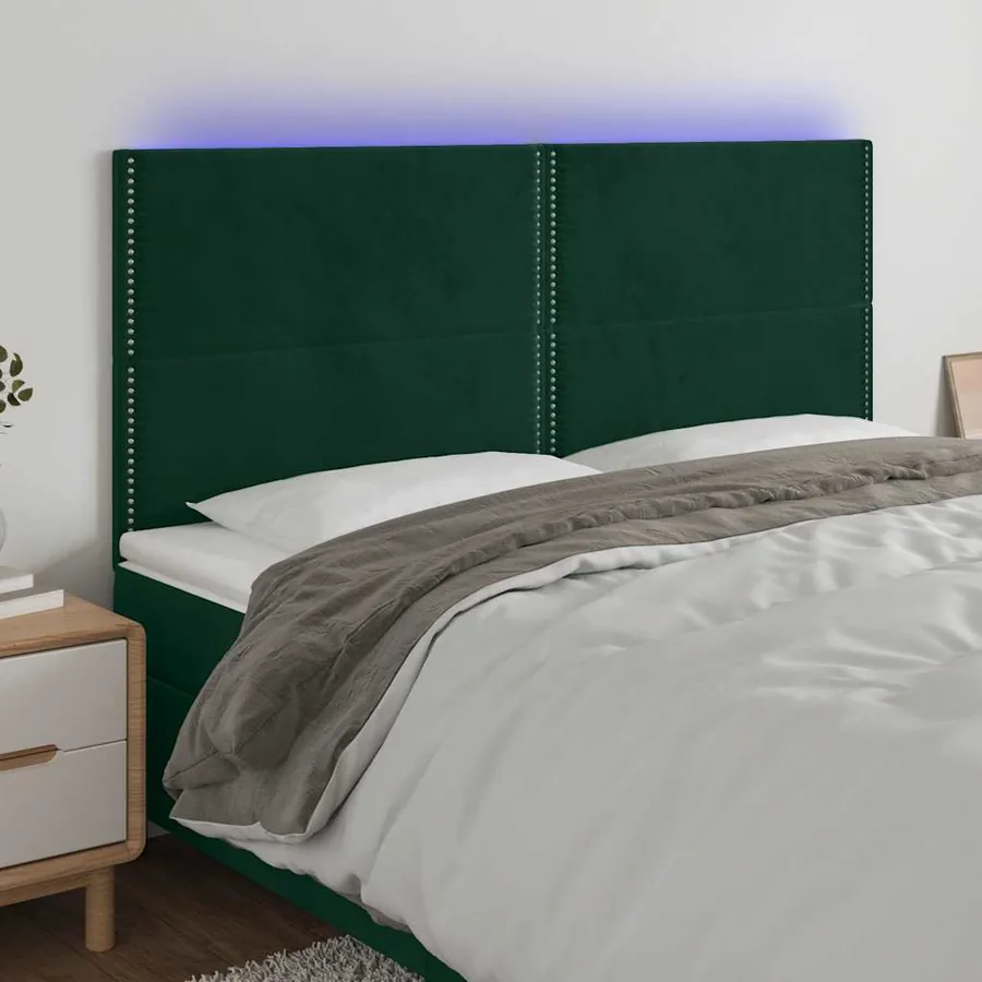 Tête de lit à LED Vert foncé 200x5x118/128 cm Velours