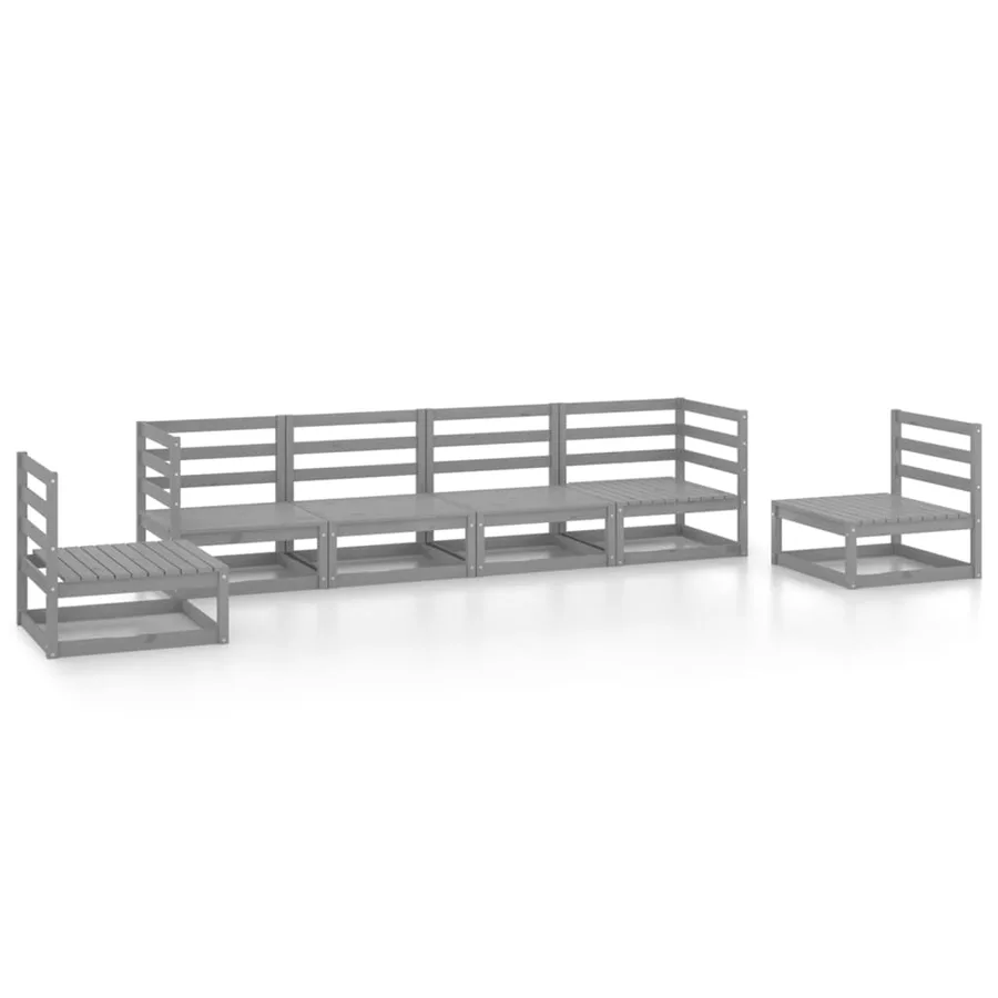 Salon de jardin 6 pcs gris bois de pin massif - 2
