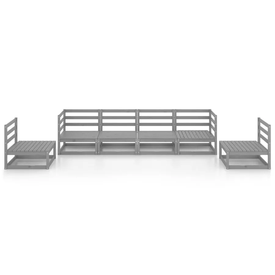 Salon de jardin 6 pcs gris bois de pin massif - 3