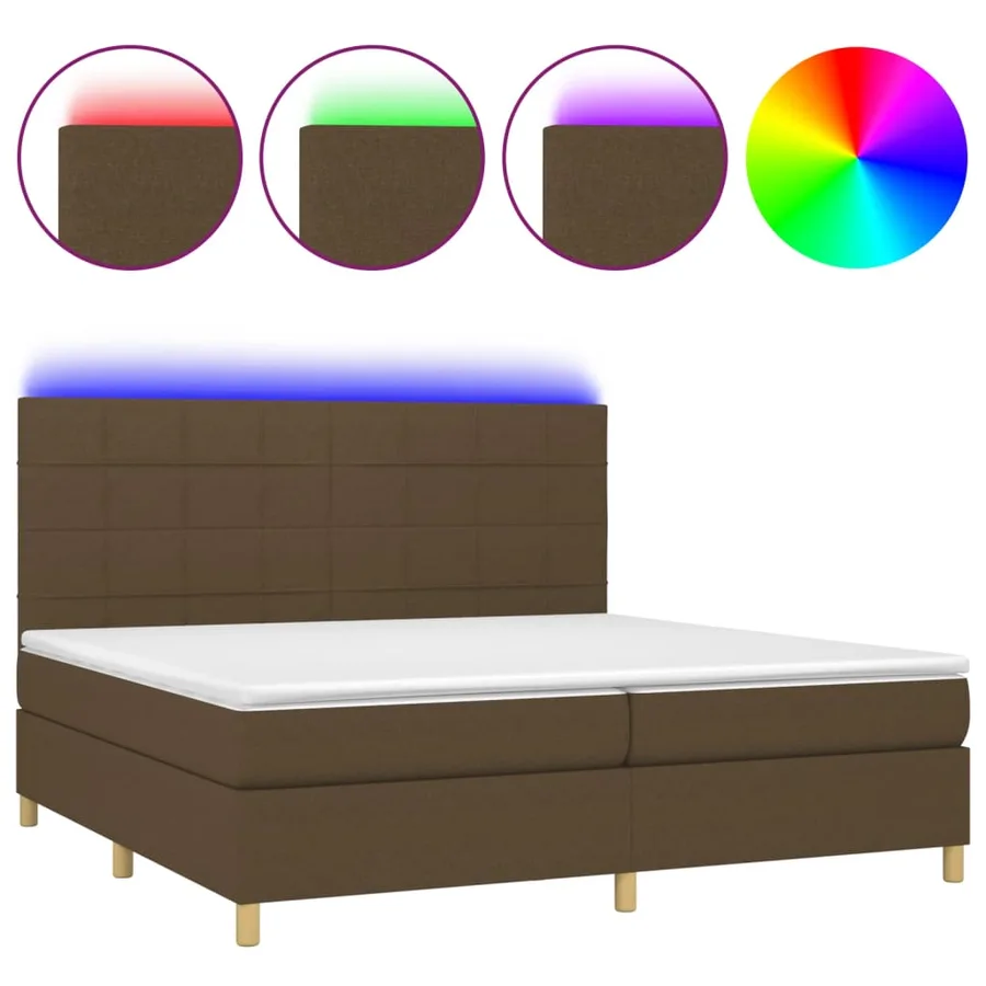 Sommier à lattes de lit matelas et LED Marron foncé 200x200 cm - 2
