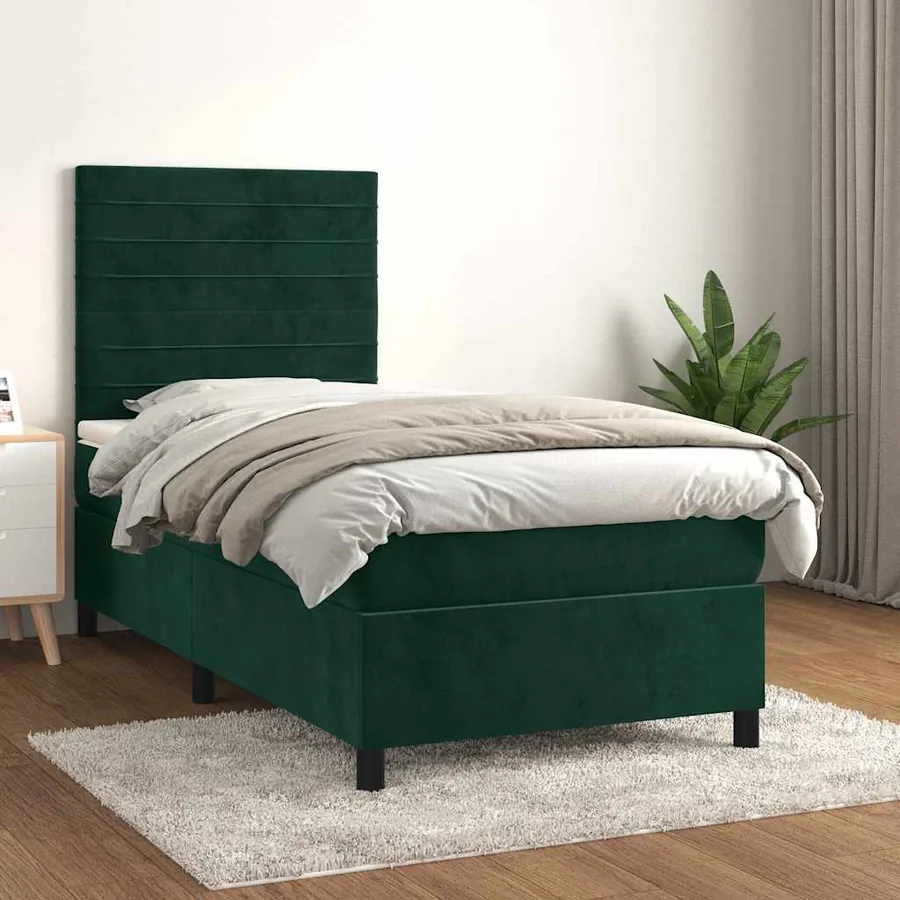 Sommier à lattes de lit avec matelas Vert foncé 90x200 cm