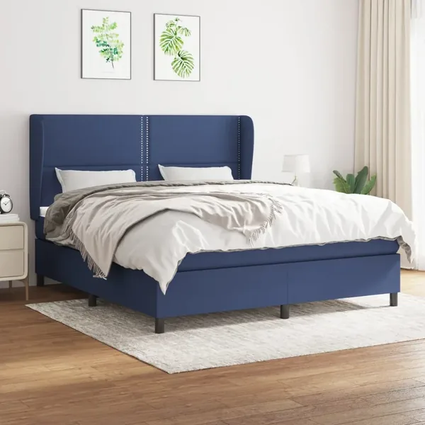 Sommier à lattes de lit avec matelas Bleu 180x200 cm Tissu