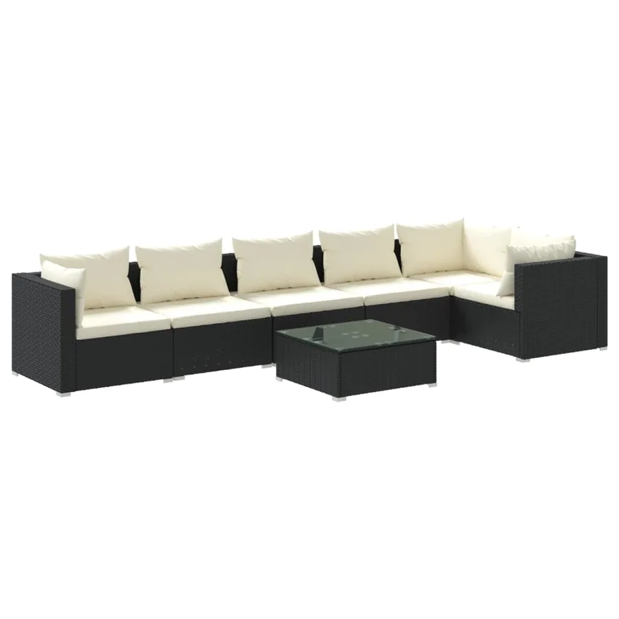 Salon de jardin 7 pcs avec coussins Résine tressée Noir - 2
