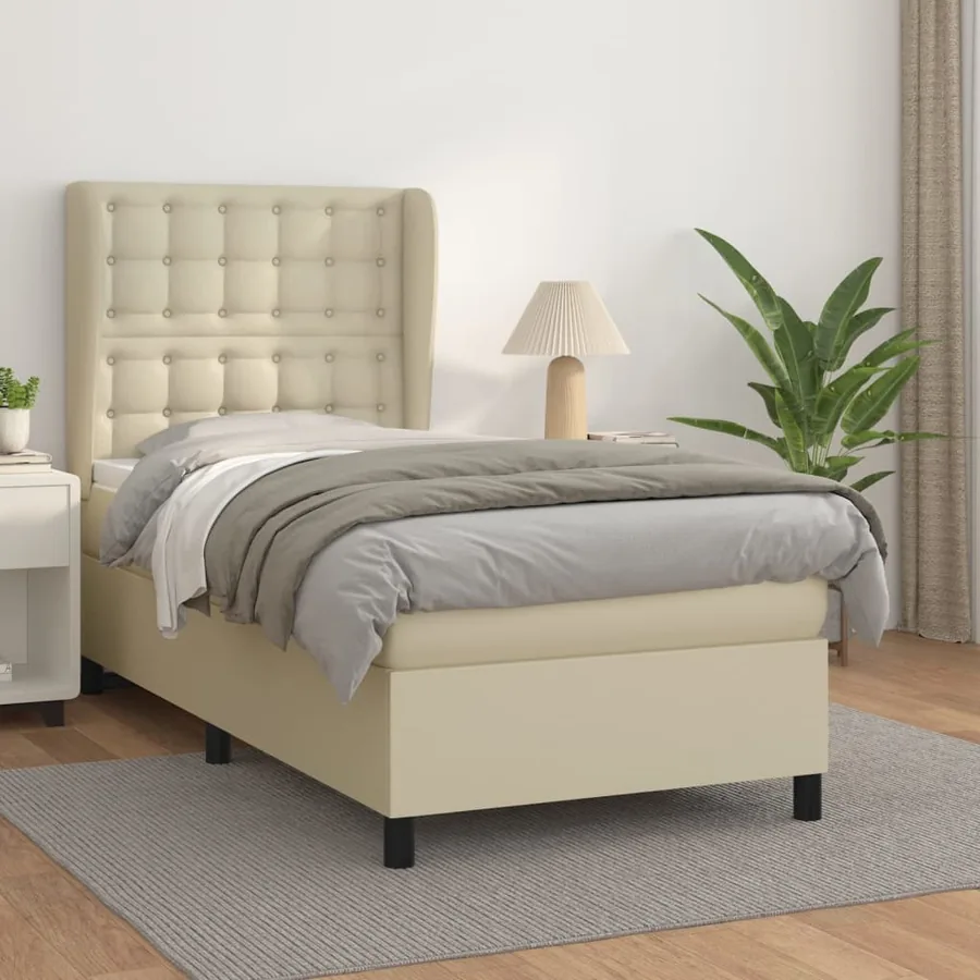 Sommier à lattes de lit avec matelas Crème 90x200 cm Similicuir