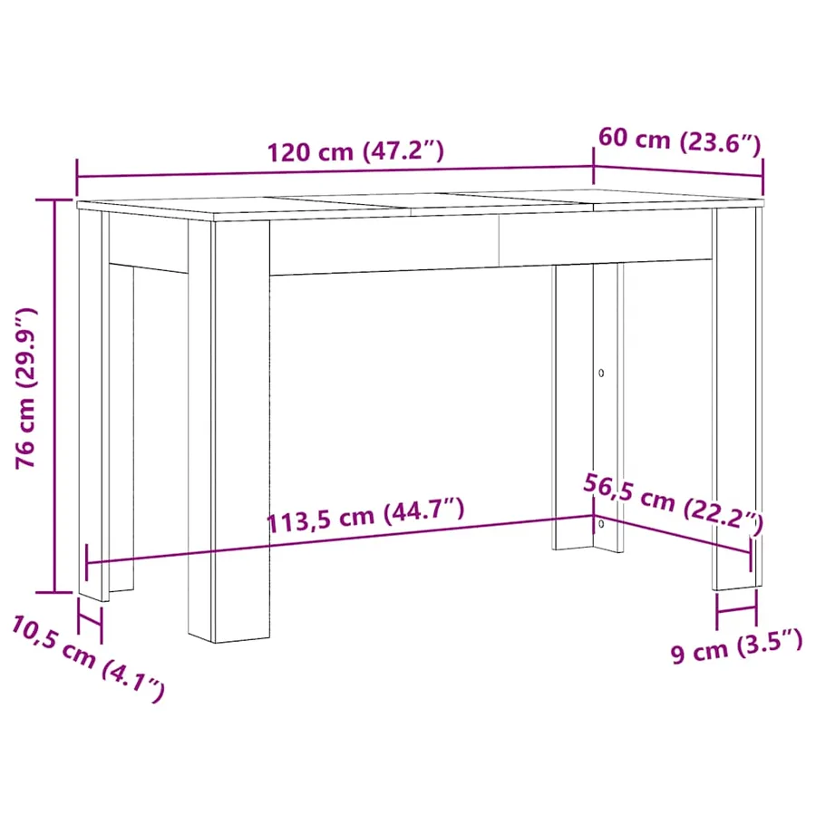 Table à manger Blanc 120x60x76 cm Bois d'ingénierie - 6