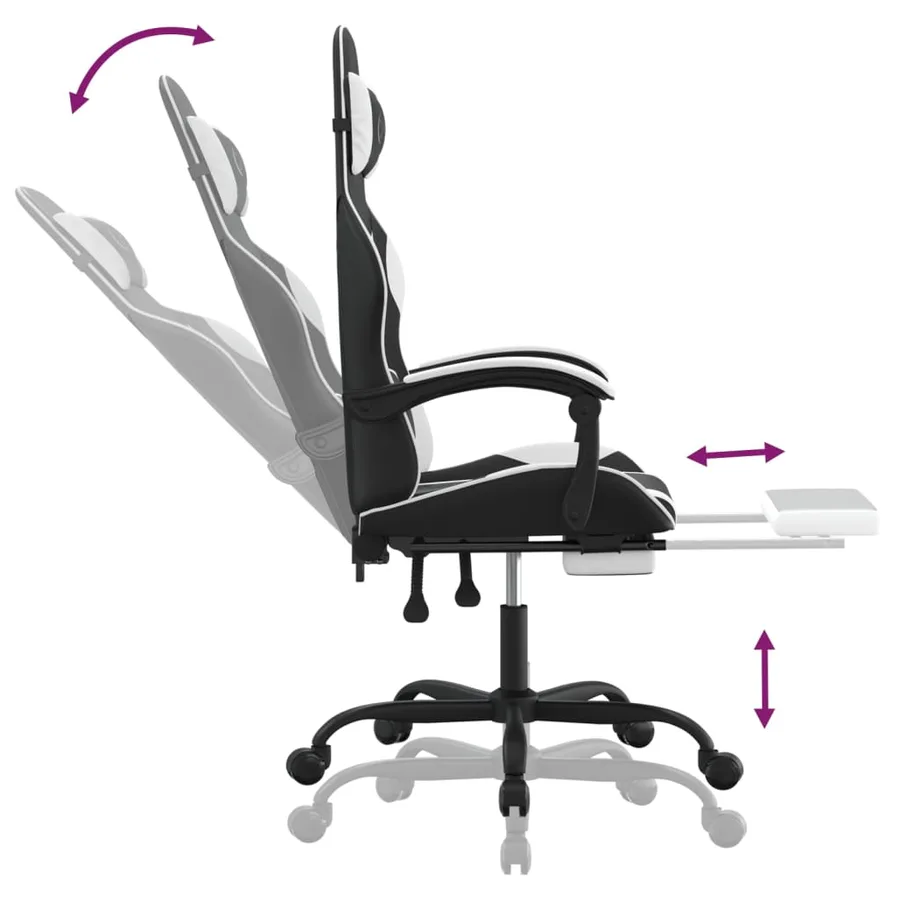 Chaise de jeu pivotante et repose-pied Noir et blanc Similicuir - 11