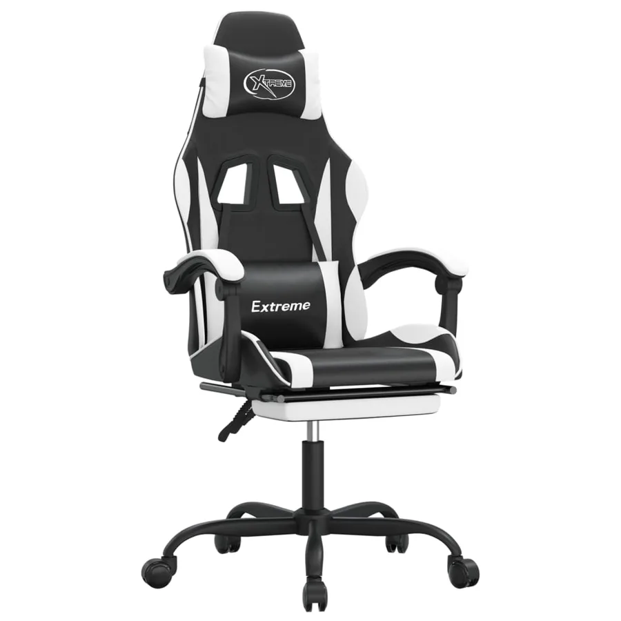 Chaise de jeu pivotante et repose-pied Noir et blanc Similicuir - 2
