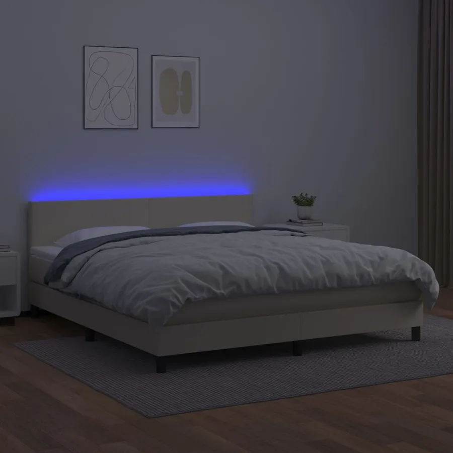 Sommier à lattes de lit avec matelas et LED Crème 180x200 cm - 4