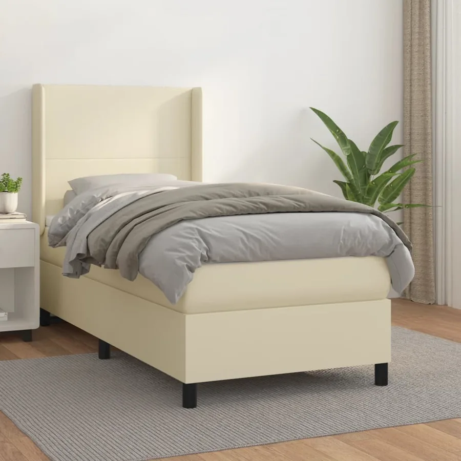 Sommier à lattes de lit avec matelas Crème 80x200 cm Similicuir