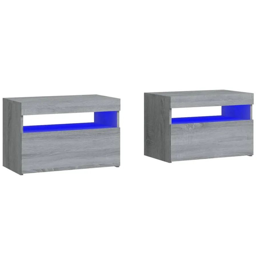 Tables de chevet 2 pcs et lumières LED Sonoma gris 60x35x40 cm - 2