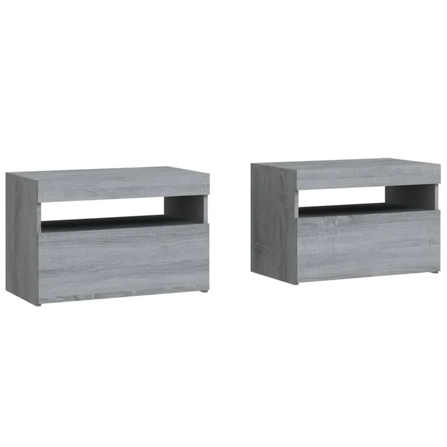 Tables de chevet 2 pcs et lumières LED Sonoma gris 60x35x40 cm - 3