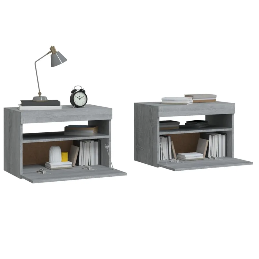 Tables de chevet 2 pcs et lumières LED Sonoma gris 60x35x40 cm - 7
