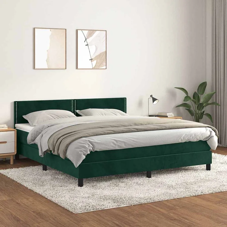 Sommier à lattes de lit et matelas Vert foncé 180x200cm Velours