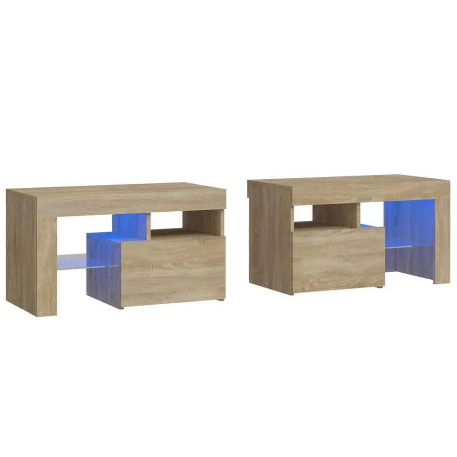 Tables de chevet 2 pcs lumières LED Chêne sonoma 70x36,5x40 cm - 2