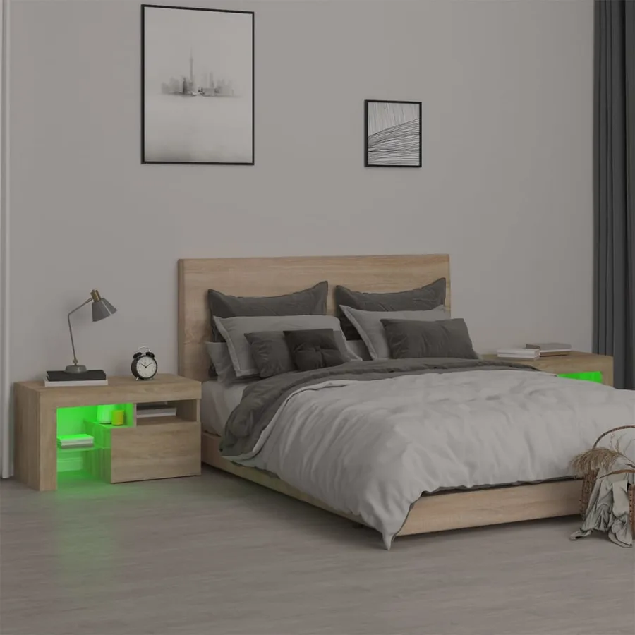 Tables de chevet 2 pcs lumières LED Chêne sonoma 70x36,5x40 cm - 5