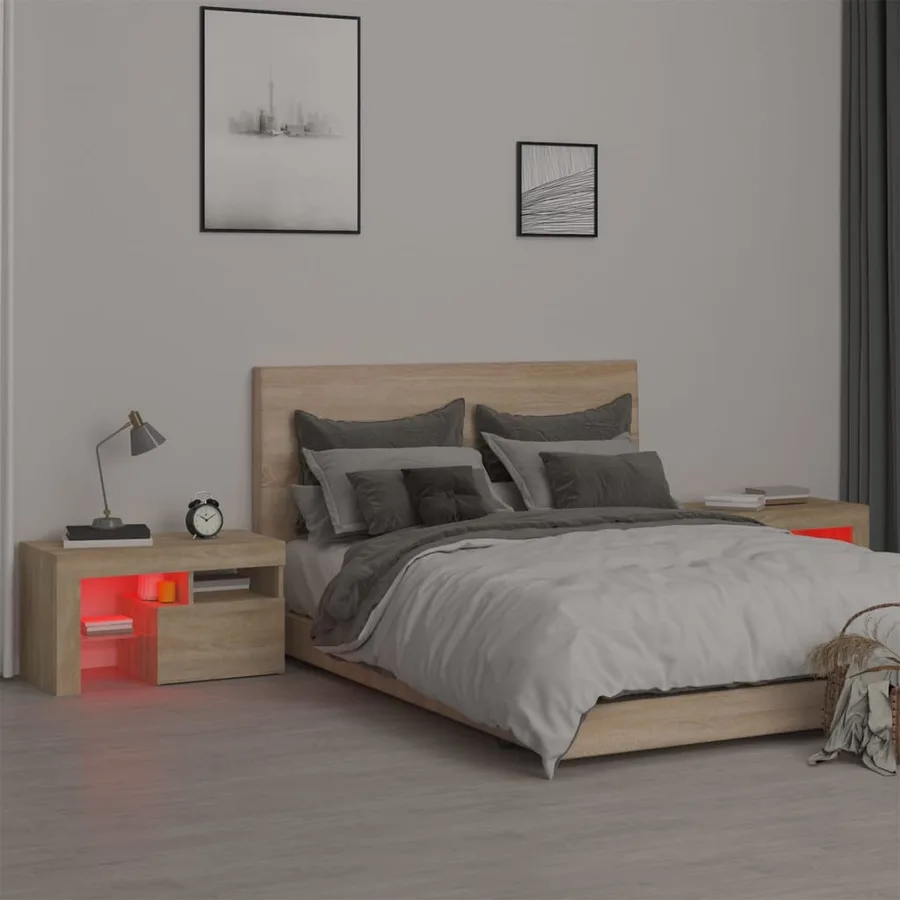 Tables de chevet 2 pcs lumières LED Chêne sonoma 70x36,5x40 cm - 6