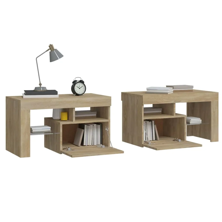 Tables de chevet 2 pcs lumières LED Chêne sonoma 70x36,5x40 cm - 7