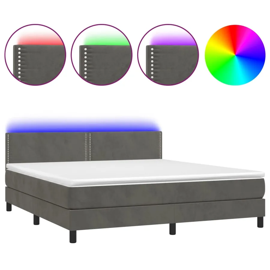 Sommier à lattes de lit avec matelas LED Gris foncé 180x200 cm - 2