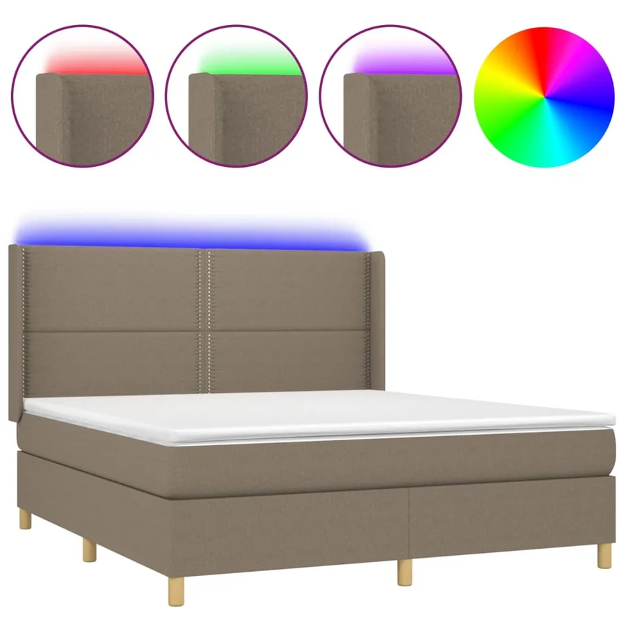 Sommier à lattes de lit matelas et LED Taupe 180x200 cm Tissu - 2