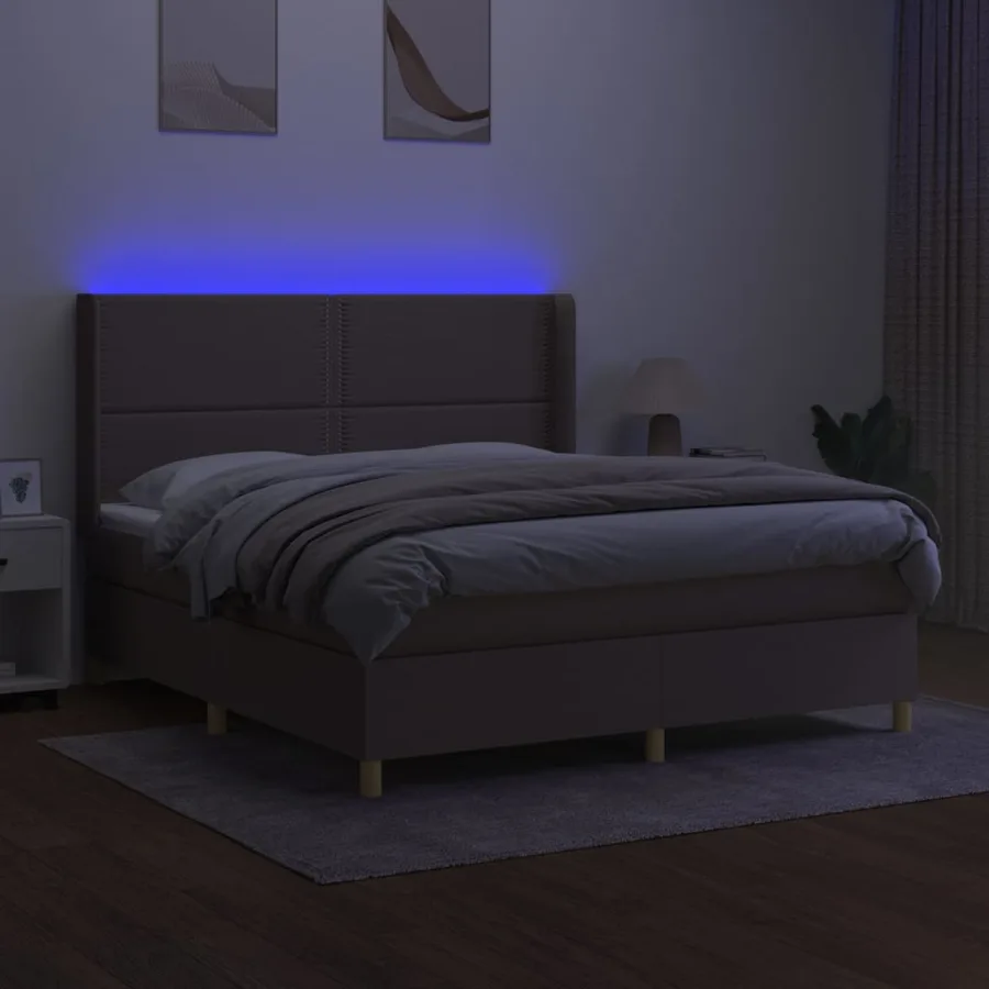 Sommier à lattes de lit matelas et LED Taupe 180x200 cm Tissu - 3