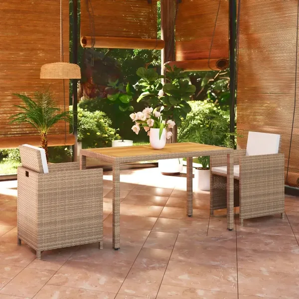 Ensemble à manger de jardin et coussins 3 pcs Poly rotin Beige