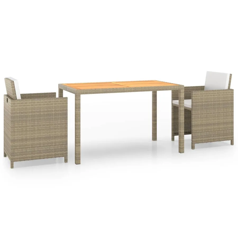 Ensemble à manger de jardin et coussins 3 pcs Poly rotin Beige - 2