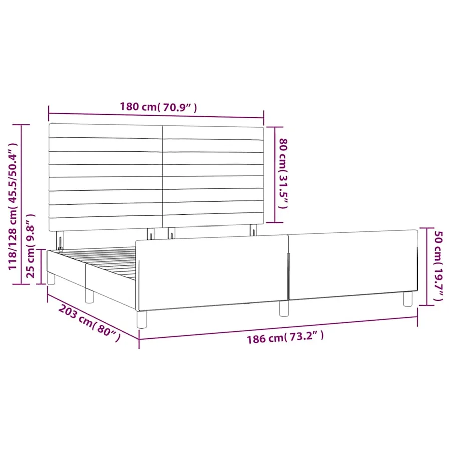 Cadre de lit sans matelas noir 180x200 cm tissu - 14